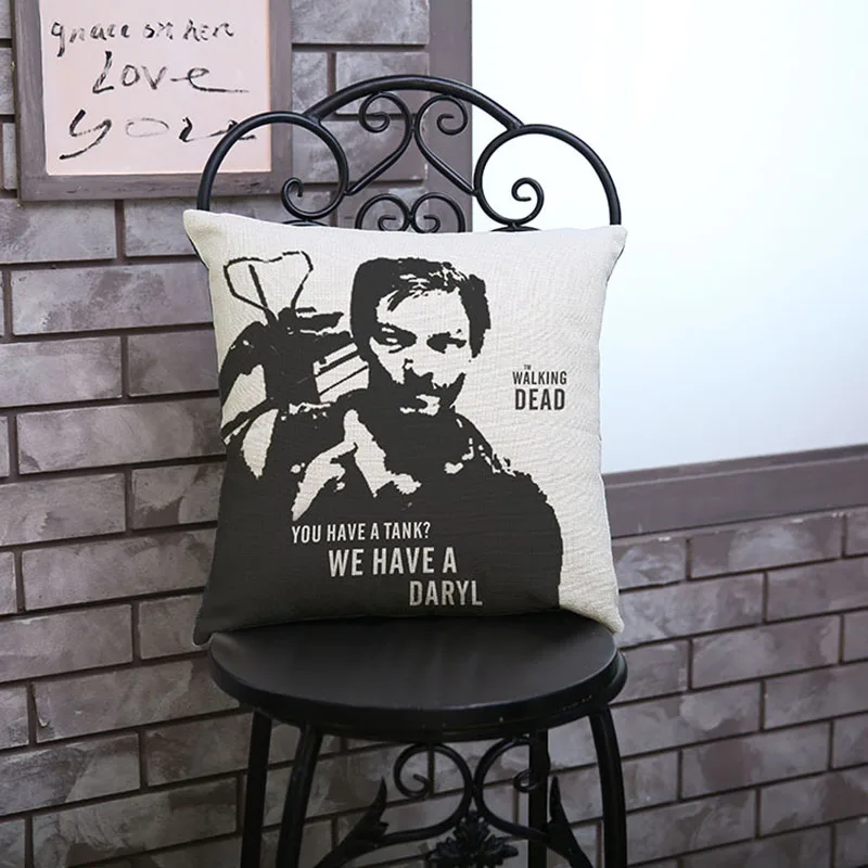 The Walking Dead Print Decorative Pillows One Side Print Cotton Linen Cushion Cover 45x45cm Woven Throw Cushion Pillow Cover