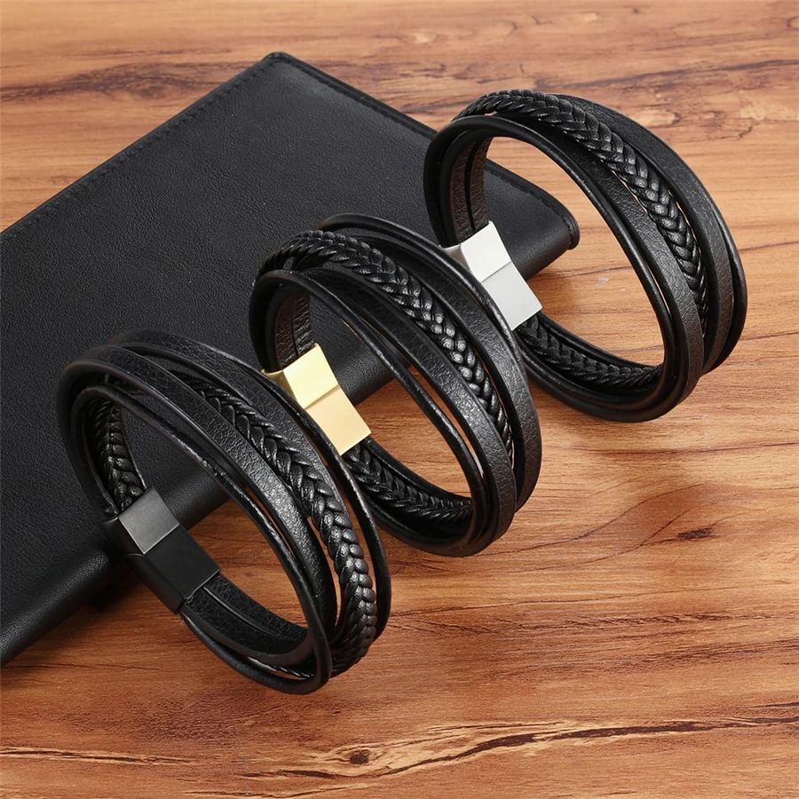 XQNI-새로운 디자인 멀티 레이어 수제 꼰 정품 가죽 팔찌 & 팔찌, 남성용 손 보석 생일 선물, 2021