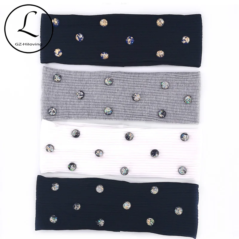 Casual Metallic Bead Women Ribbed Headbands 2019 New Summer Thin Stretch Head wrap Hair Bands Accessories For Girls Ladies Gifts