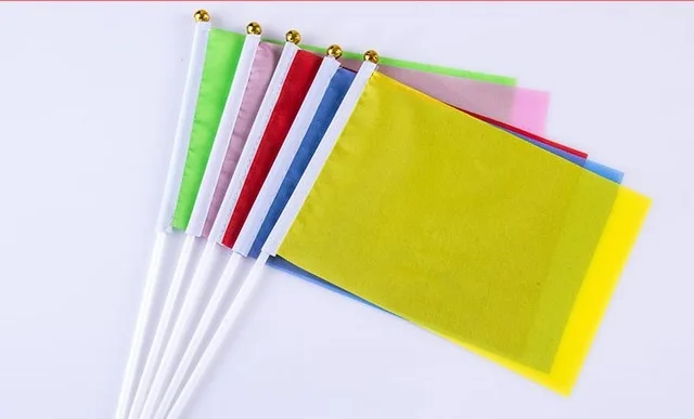 14X21cm small flags waving red yellow blue green pink color floating flag pure color flags morning exercises flag free drop ship
