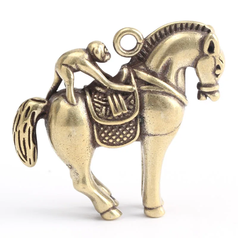 Creative Brass Horse And Monkey Cute Statue Key Chain Pendant Home Office Desktop Ornaments Funny Toys