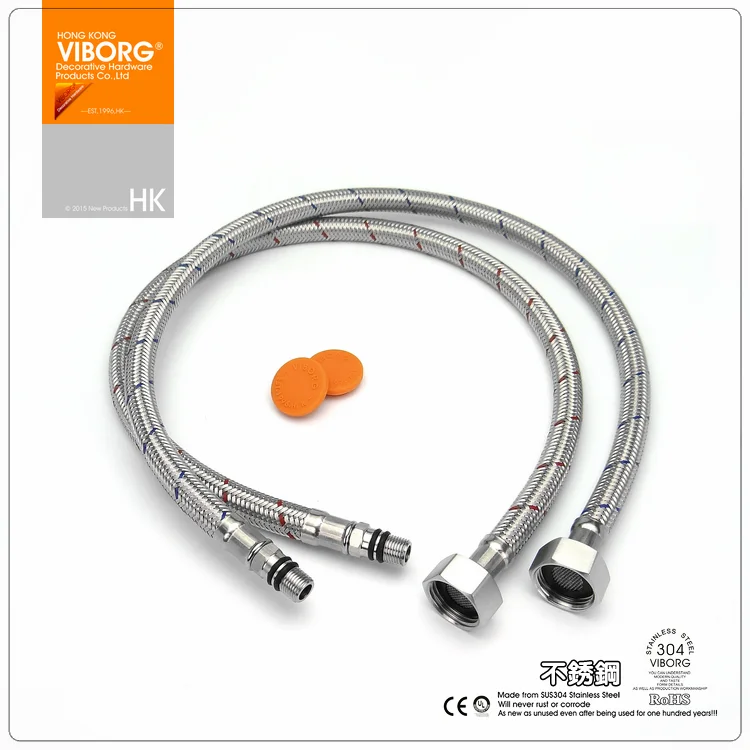 

(1 pair)VIBORG 100CM 304 Stainless Steel Flexible Braided Faucet Water Supply Hose Tube Line for Kitchen Basin Faucets Mixer Tap