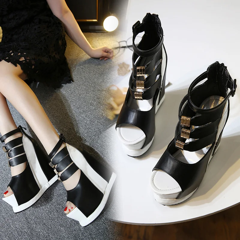 2024 Women Sandals Summer Platform Wedges Shoes Woman High-Heeled 15cm Fashion Adjustable Buckle Strap Ladies Shoes Comfortable