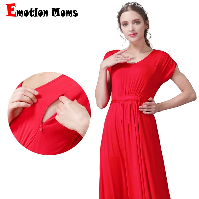 

Emotion Moms Long Maternity Lactation Dress for Pregnant Women Summer Clothing Soft Pregnancy Breastfeeding Dresses