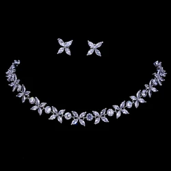 Emmaya Zircons Stunning Crystal Necklace and Earrings Luxury Bridal Party Jewelry Set For Wedding Evening Gift