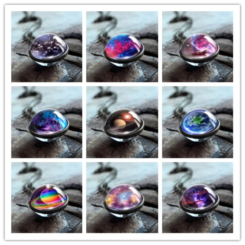 2019 New Nebula Galaxy Double Sided Pendant Necklace Universe Planet Jewelry Glass Art Picture Handmade Statement Necklace