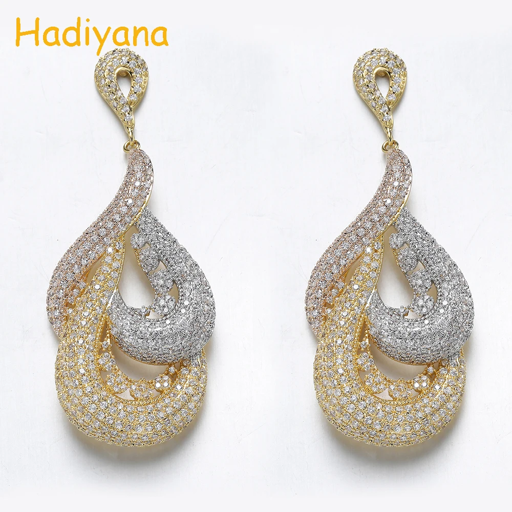 Hadiyana Stylish Multi Color Big Dangle Earrings For Women Bohemian Jewelry Copper Pendants Bijoux Earring With Zircons EH919