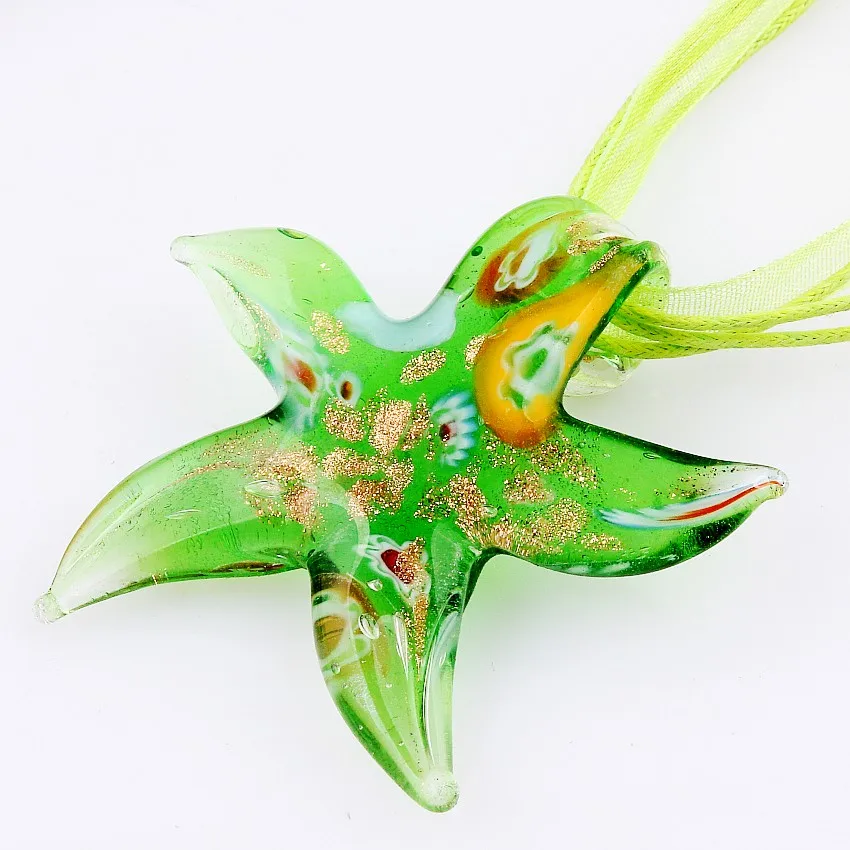 Fashion Beauty Wholesale 6pcs Handmade Murano Lampwork Glass Mix Color Millefiori Starfish Pendants Charms Necklace Hot sell