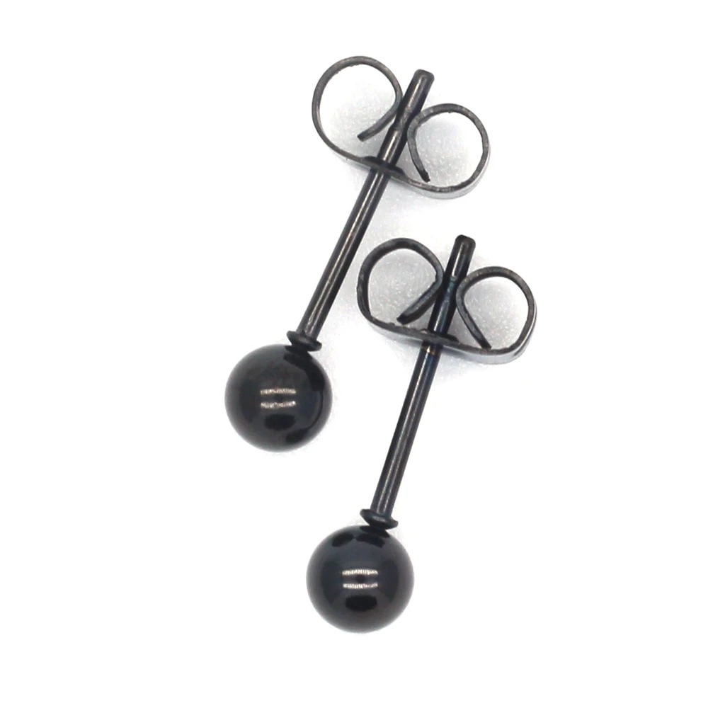 Black Small Balls 2mm to 8mm Stud Earrings 316l Stainless Steel IP Plating No Fade Allergy Free