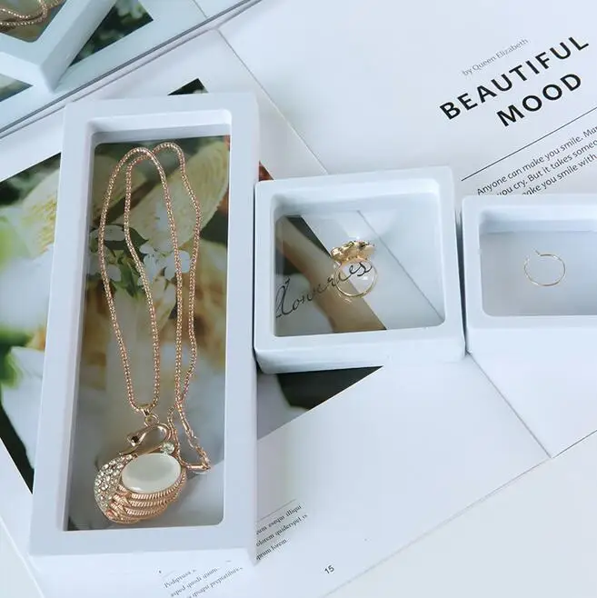 PET 10Pcs/Pack Earring Ring Necklace Display Holder Gift Packaging Box Protect Jewellery Stone Floating Presentation Organizer
