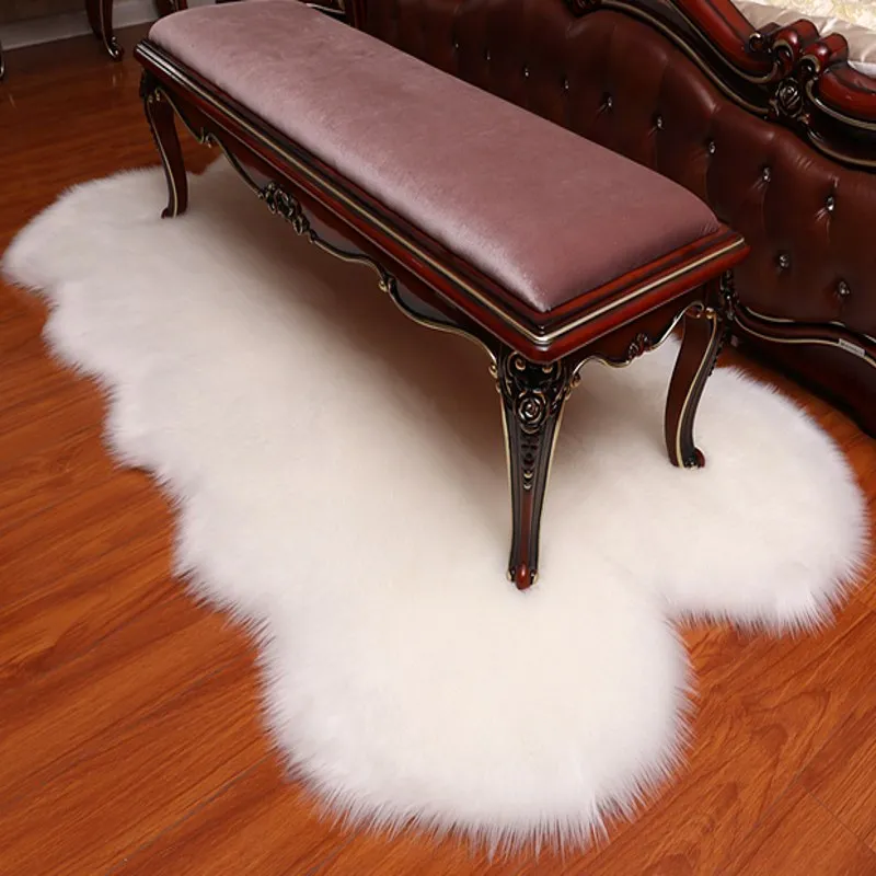 large size Faux Sheepskin Chair Cover Warm Hairy Wool Carpet Seat Pad long Skin Fur Plain Fluffy Area Rugs 1x2m 4p shape