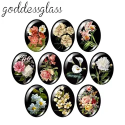 Beauty Vintage Flowers Rose Daisy 10pcs 13x18mm/18x25mm/30x40mm Oval photo glass cabochon demo flat back Making findings TB0043