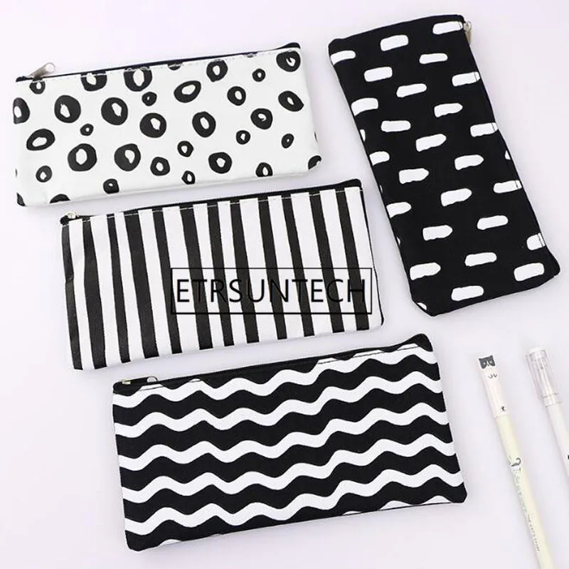 200pcs Simple Style Black White Stripes Cosmetic Bag Pouch Women Organizer Case Cosmetic Pouch Makeup Bag Toiletry Beauty Bag