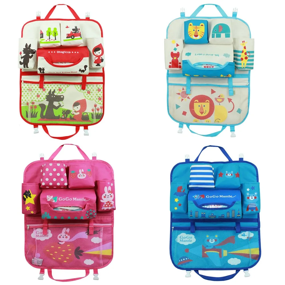 Cartoon Car Seat Back Storage Hang Bag Organizer Car-styling Baby Product Multi Pocket Organizer Seat Back Bag Protector Cover