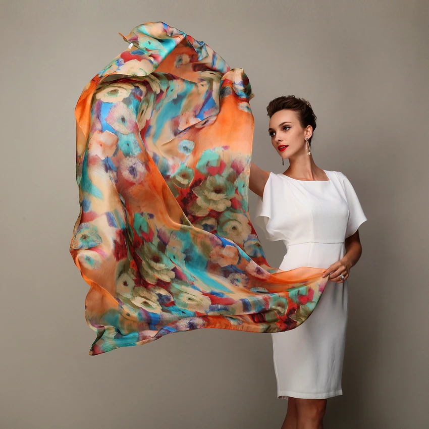 2016 zima moda damska szalik gorąca sprzedaż jedwab szale szal kobiet długi jedwabny szal niebieski i kawy 180*110cm