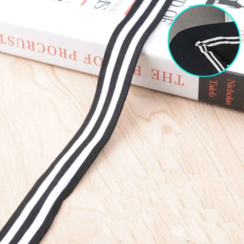 Hot 25MM Black and White bottom White stripe grosgrain ribbon DIY clothing sewing fabric supplies backpack Accessories ruban