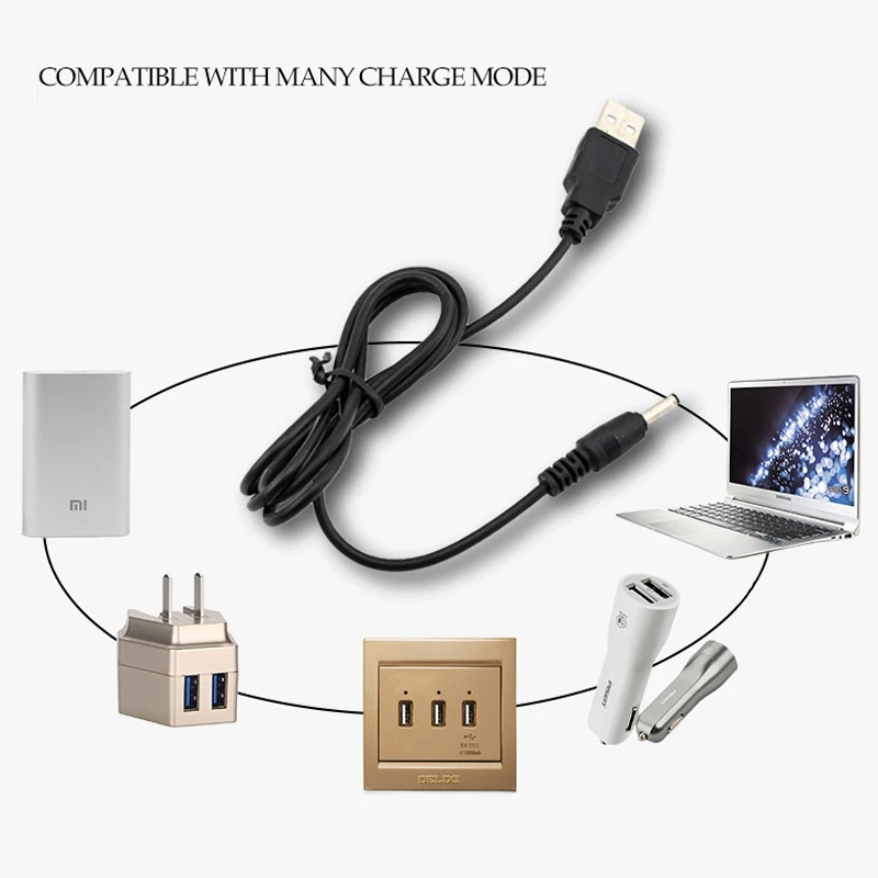 Universal DC 3.5mm Power Cable USB Charger charging Cable adapter for 18650 rechargeable batteries head flashlight torch lamp