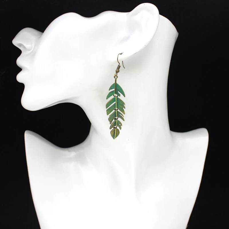 GDHY Boho Green Leaves Tassel Drop Earrings Bohemian Ethnic Alloy Dangle Drop Earrings Jewelry For Women Earrings Jewelry