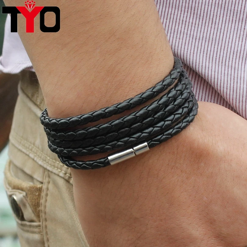 5 Layer Leather Bracelets & Charm Bangle Set, Handmade