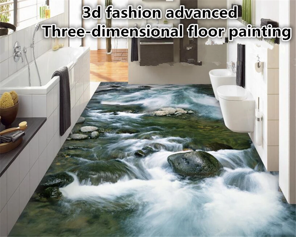 

beibehang Fashion senior personality interior papel de parede 3d wallpaper clear stream river water stone bathroom 3d flooring