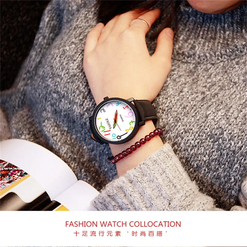 Women\'s Watches Stylish Fashion Wristwatch Creative Pencil Needle Lady Leather Clock Quartz Men Watch Gift Students Reloj Mujer