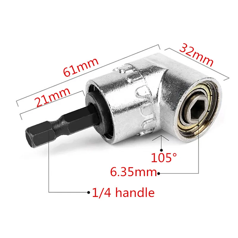 105 Degree Right Angle Drill Short Angle Extension Power Screwdriver Drill Bit 1/4inch Hex Bit Joint Connector Adapter