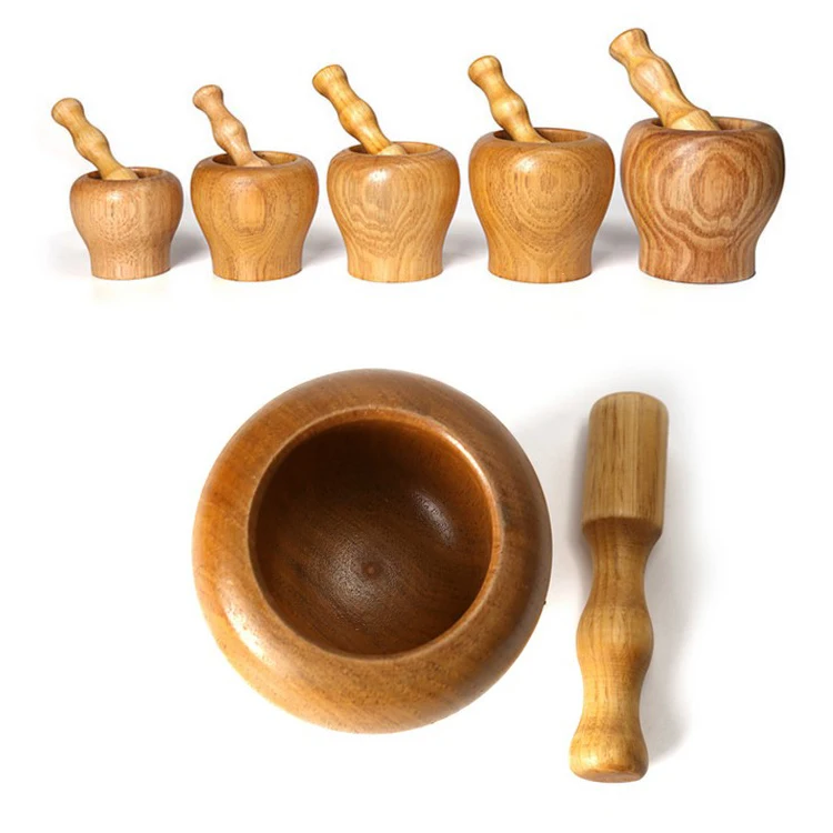 1 pc Wooden Garlic Mortar Bowl Stick Medicine Cup Solid Wood Garlic Pressure Device