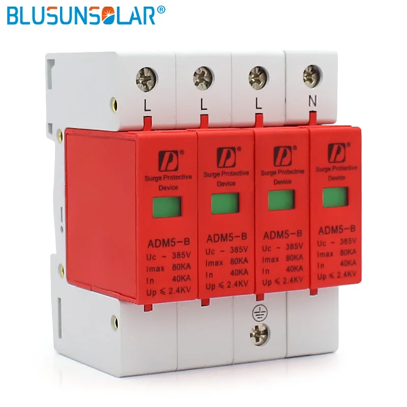 high quality 10 pieces/lot Din Rail 35mm Lightning Surge 80KA 4P (3P+N) 385V Power Surge Protective Device for Home Power System