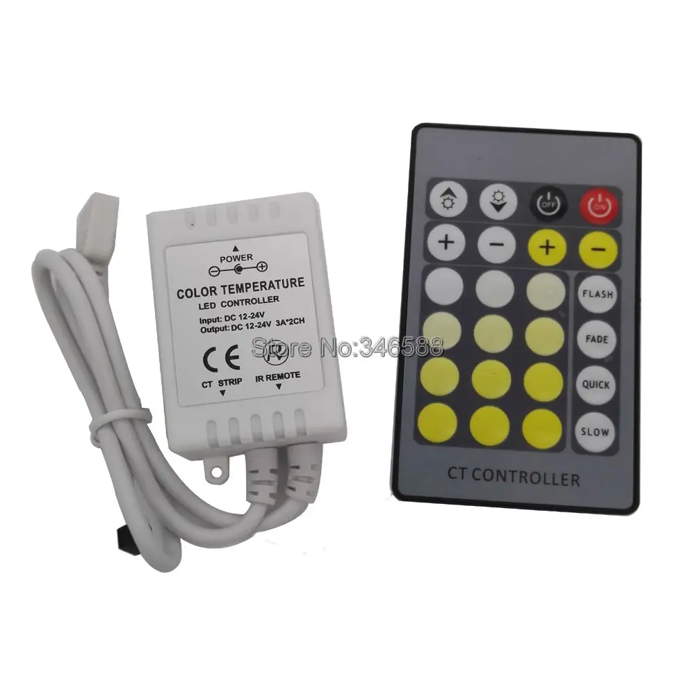 

DC12V 24V 6A 3Ax2CH LED Controller IR 24Key Remote Color Temperature Adjustable Controller for Dual Color LED Strip