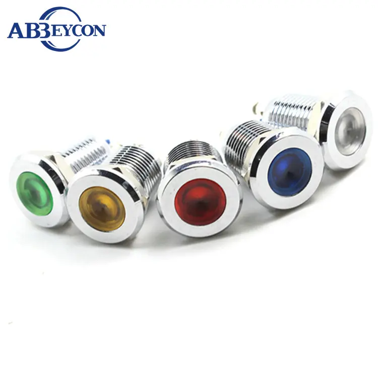 

IN12 12V Flat Head Pilot Lamp LED IP67 Brass Yellow White Red 12mm Pin Terminal Waterproof Indicator