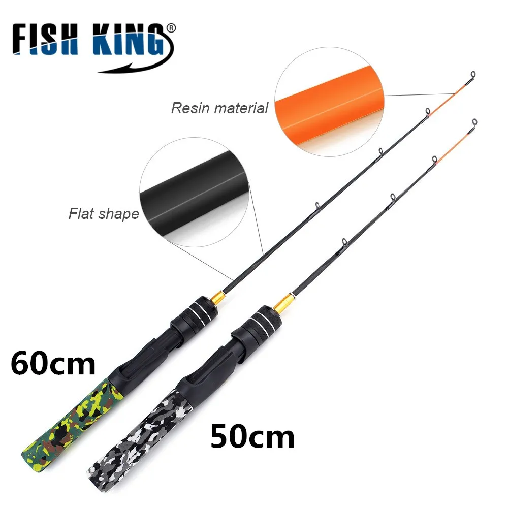 

FISH KING 1PC 50CM/60CM Mini Winter Ice Fishing Rod Lightweight FRP Spinning Fishing Rod Pole