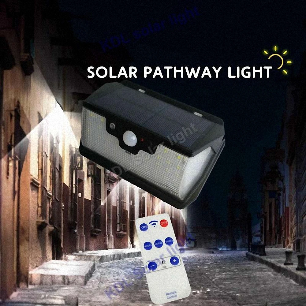 55 LED 900lm Solar Light remote control radar smart  3 side lighting solar led outdoor lightin torc street wall lamp yard camp g