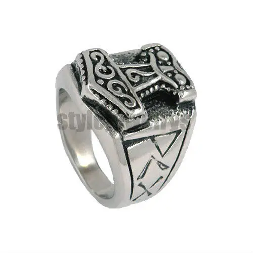 Free shipping! Symbol Myth Thor's Hammer Ring Stainless Steel Jewelry Classic Motor Biker Ring SWR0041