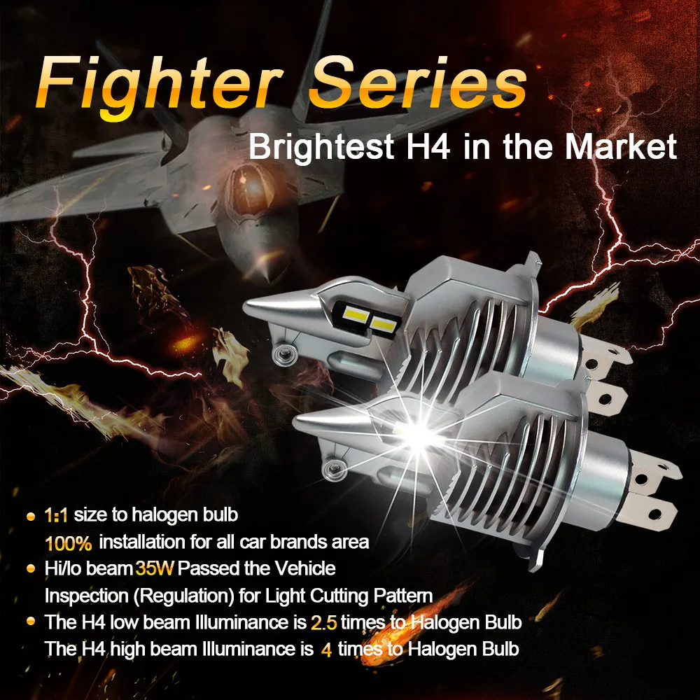 

2Pcs Fighter H4 Led Bulbs Car/motorcycle Headlight 70W 12V 24V 6000K Super Led H4 Car headlight Bulbs lampada Led H4