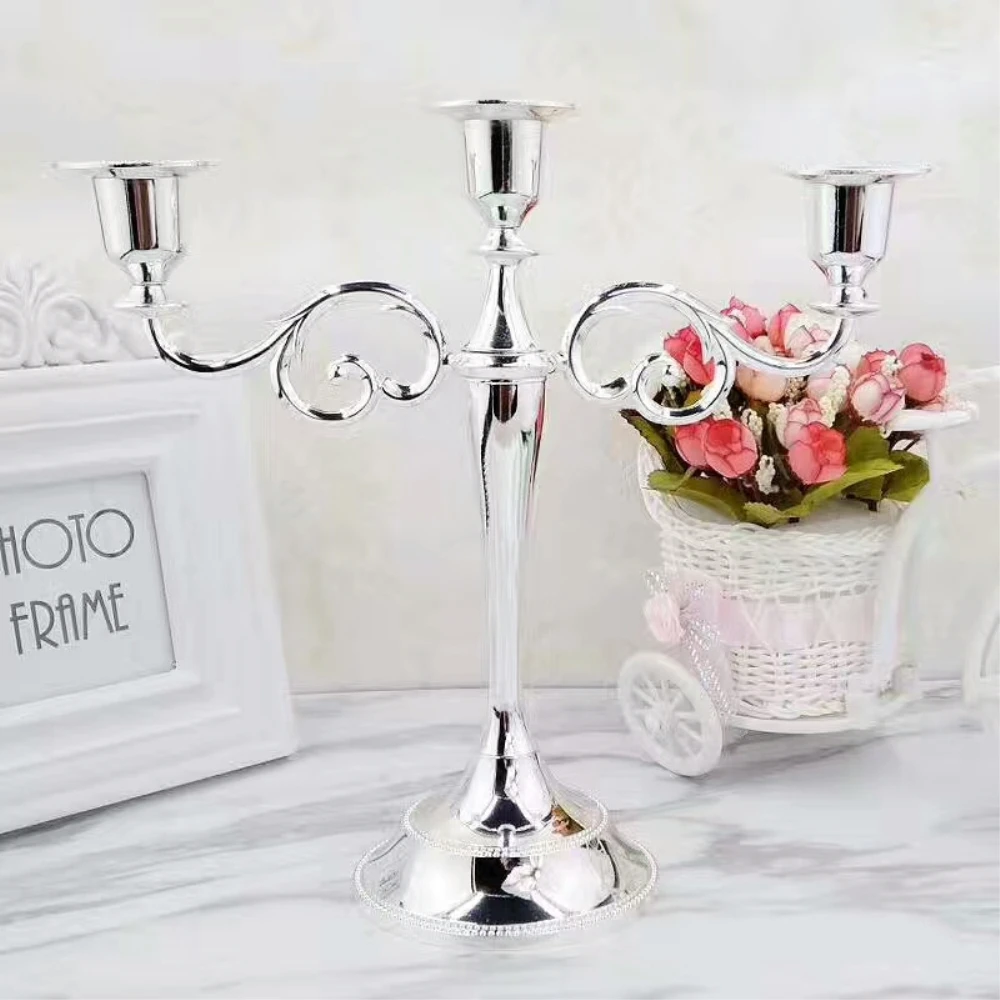 IMUWEN Silver/Gold/Bronze/Black 3-Arms Metal Pillar Candle Holders Candlestick Wedding Decoration Stand Home Decor Candelabra