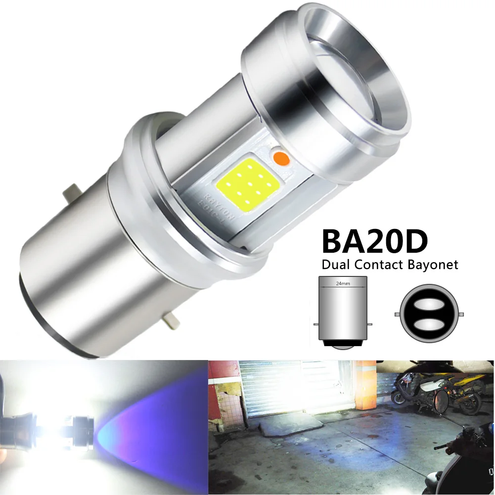 H4 BA20D LED Motorcycle Headlight Bulb 18W COB Chip White + Blue Glass Lens Motorbike Scooter Front Headlamp Fog light DC 9-18V