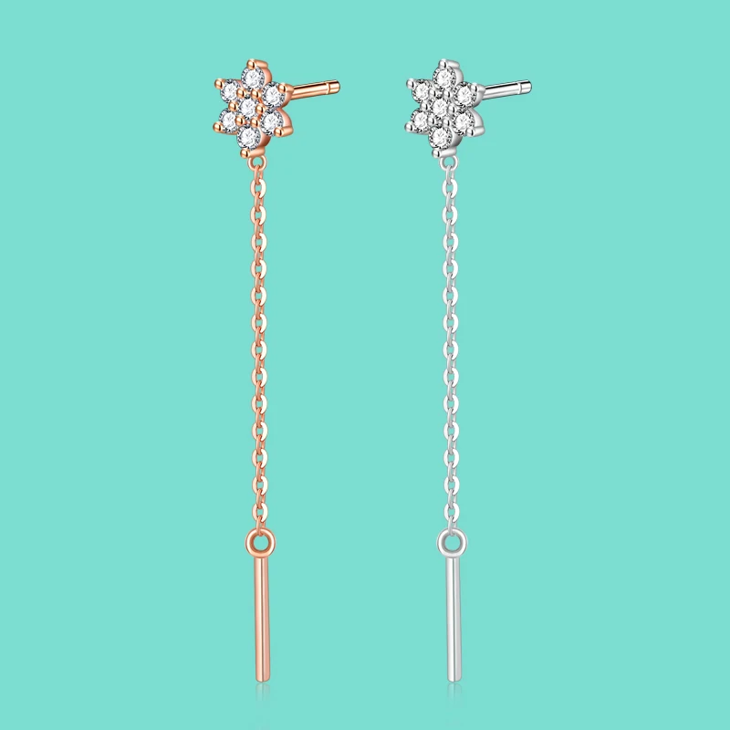 925 Sterling Silver Jewelry Trend Long Line Tassel Sexy Flower Pendant Earrings Exquisite Fashion Non Allergic Birthday Gifts