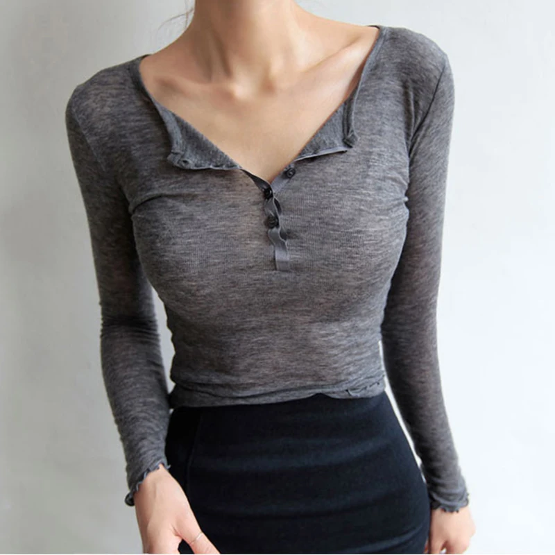 Sexy camiseta feminina 2025 primavera verão camiseta feminina topos coreano manga longa vetement femme ropa mujer kawaii roupas