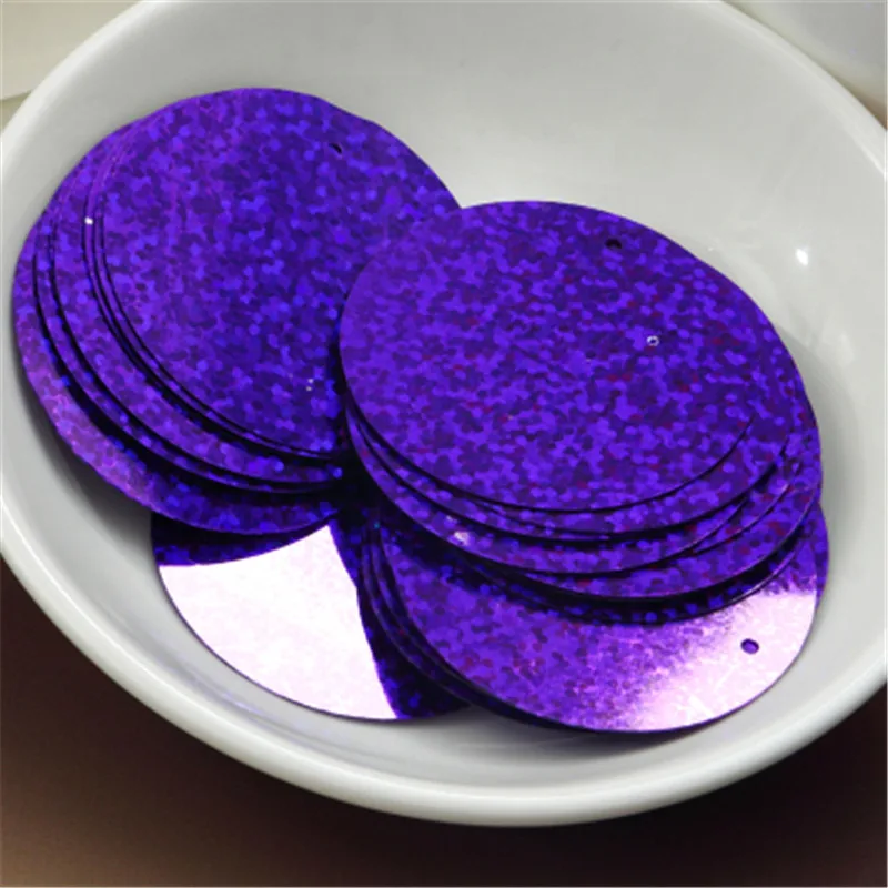 Large Round 40mm 50mm Sequins PVC flat Sequin Paillette sewing Hologram Sequins wedding craft with 1 Side Hole Laser colors 30g