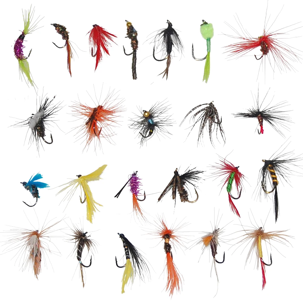 JSM 94pcs/box Insect Fly Fishing hook Artificial Bait with Feather for fly fishing lure Carp Fish hook Water surface