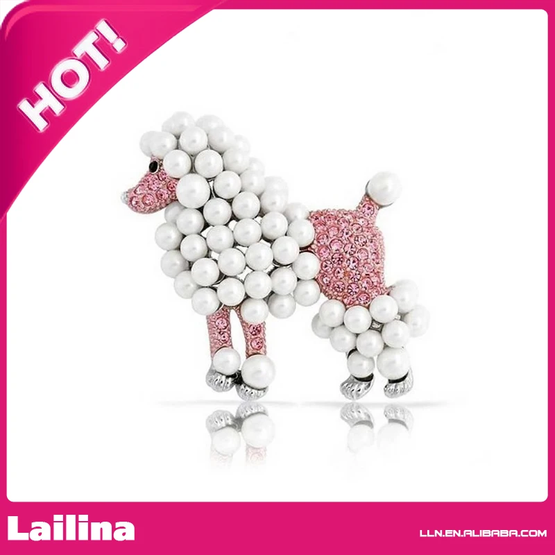 

Rose Candy Poodle Dog Simulated Pink Crystal Simulated Pearl Brooch Pin
