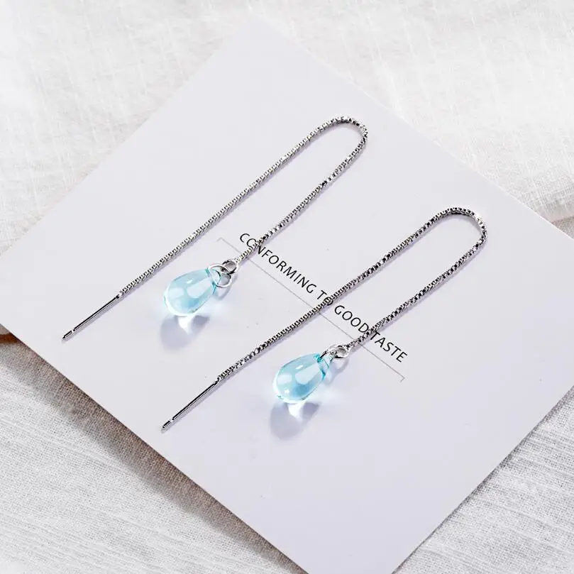 New Korean Literary Sweet Blue Crystal Water Drop Earrings For Women Pendientes Jewelry Gift Brincos SAE481