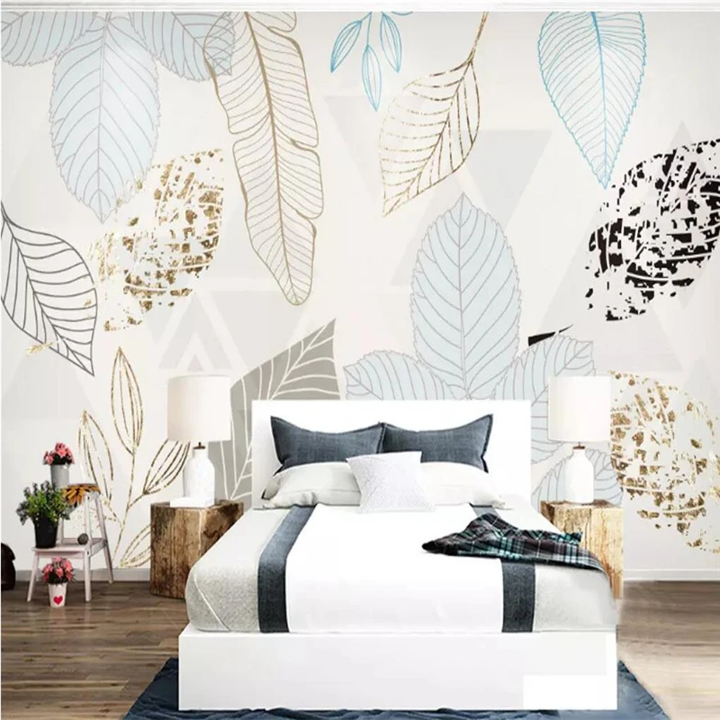 Decorative wallpaper series Modern simple hand-painted leaves abstract retro Nordic decorative painting background wall