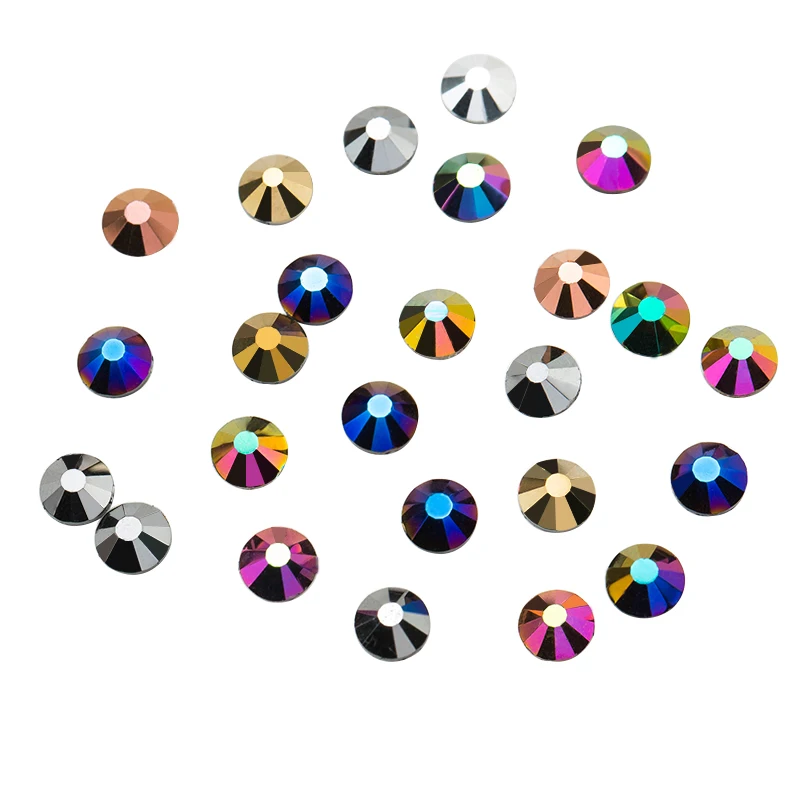 QIAO Metallic Color Crystal Glass Flat back Hot fix Rhinestones for Hot fixing Clothes Decorations