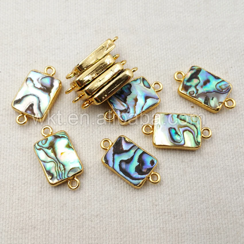 WT-C203 Wholesale High Quality Abalone Shell Connectors Rectangle Shape Double Hoops With 24k Gold Plated For Jewelry Design