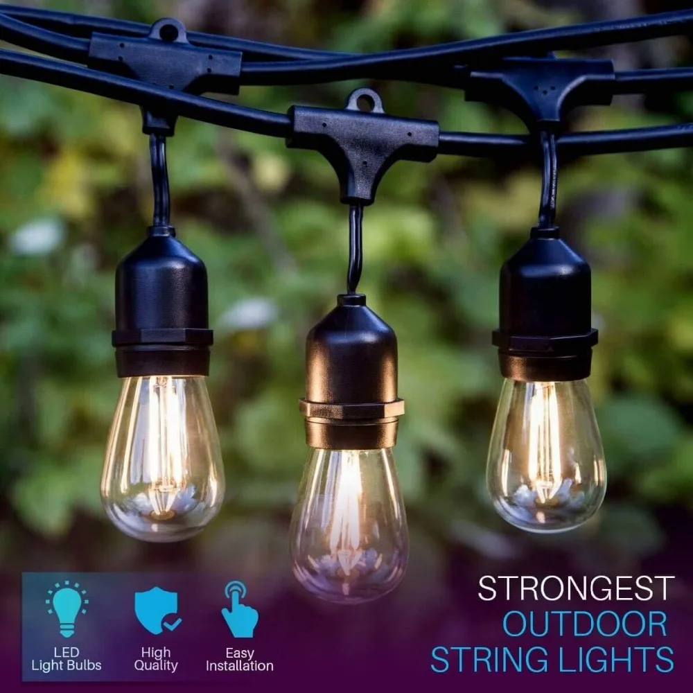 IP65 15M LED S14 String Lights Waterproof E27 Warm LED Retro Edison Filament Bulb Outdoor Street Garden Patio Holiday Lighting