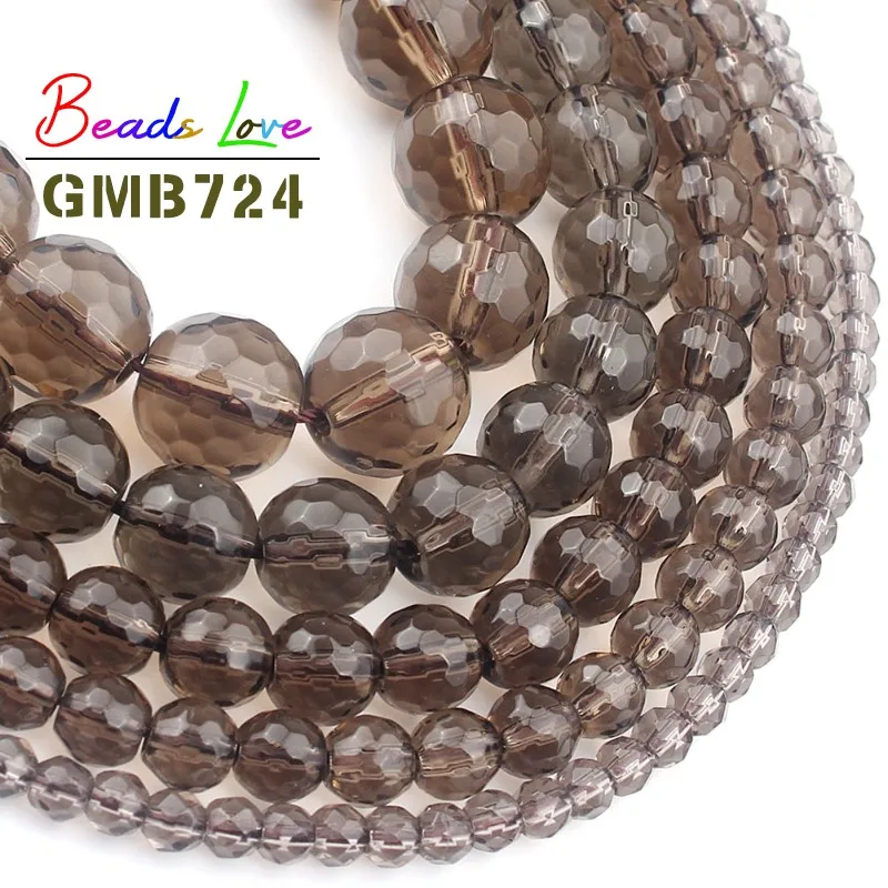 Wholesale Faceted Smoky Quartzs Stone 4 6 8 10 12mm Round Beads For Jewelry Making DIY Charm Glass Bracelet Crystal Perles 15\'\'