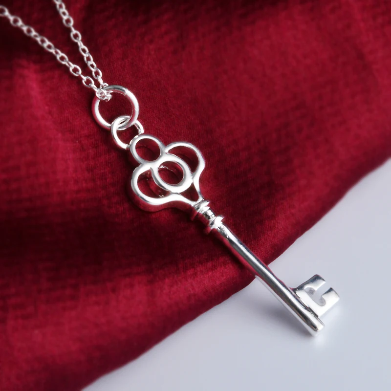 Real 925 Sterling Silver Pendant & Necklace Simple Key Design Fashion Party Jewelry For Women Special Birthday Gifts