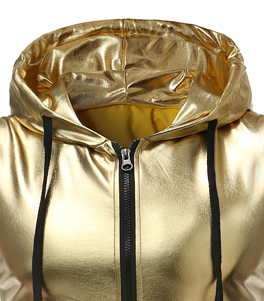 Shiny Gold Coated Metallic Tank Top Men 2022 Brand New Hip Hop Sleeveless Hoodie Tank Men Nightclub Party Dance Zipper Tops Tee