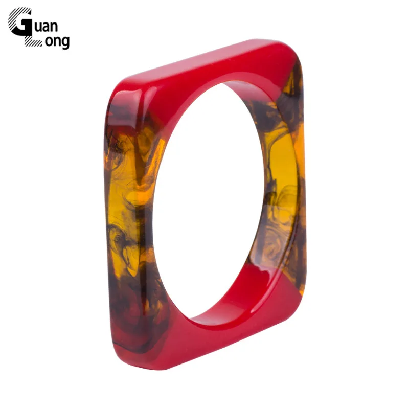 Guanlong Vintage Resin Acrylic Fashion Cuff Bracelet Bangles For Women Mix Color Square Geometric Bangle Elegant Party Jewelry